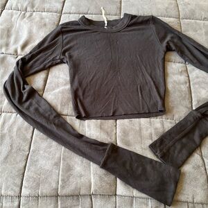 Are You Am I Black Long Sleeve Crop Top